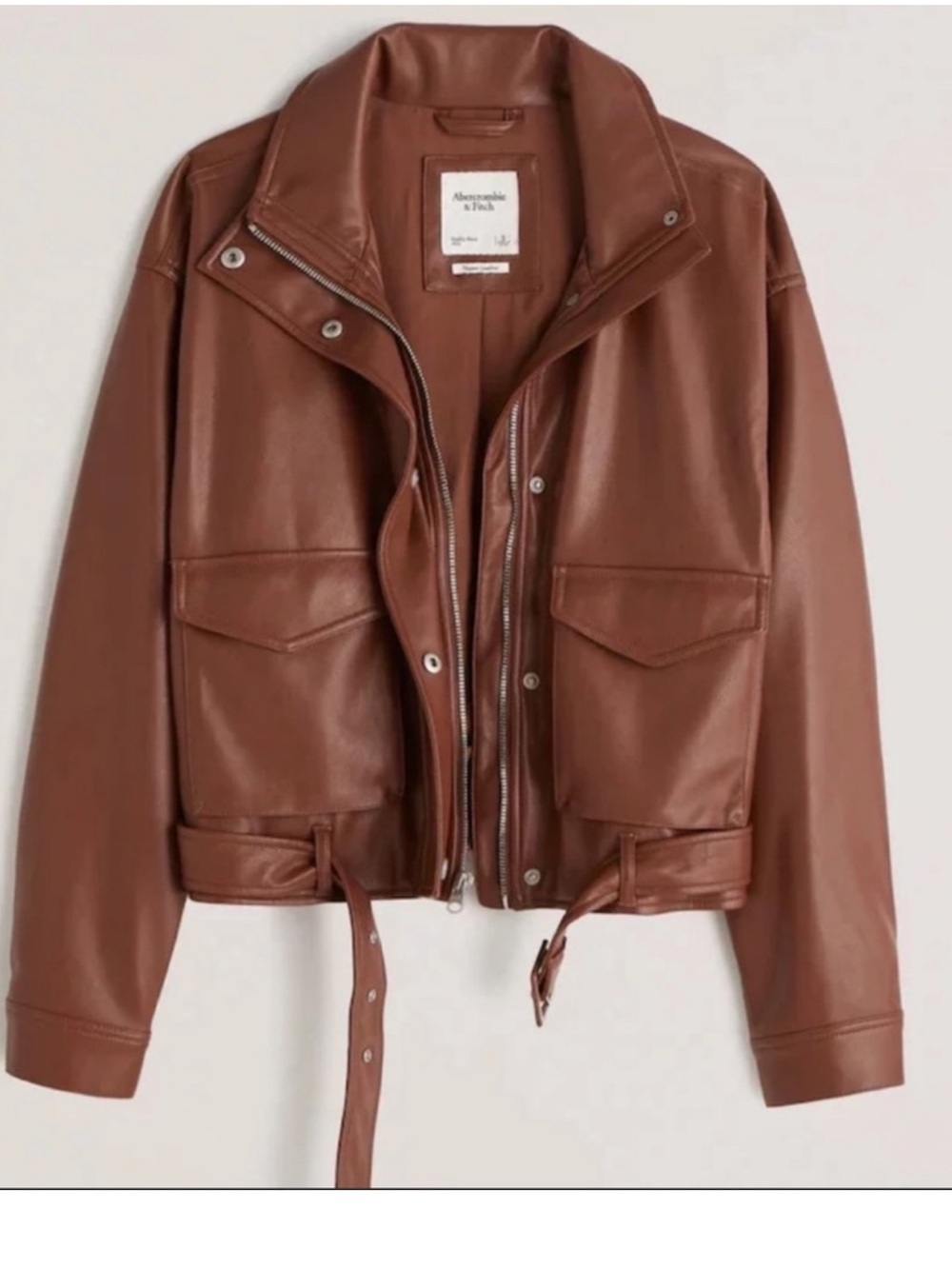 NWT Abercrombie & Fitch Women's Chestnut Faux Leather Utility Bomber Jacket